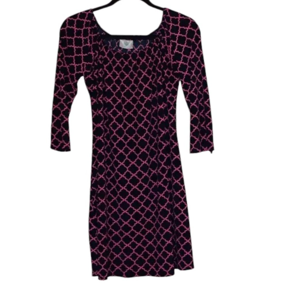 Women's Timeless Boho Blu 3/4 Sleeve Navy Blue & Pink Sundress - Size L